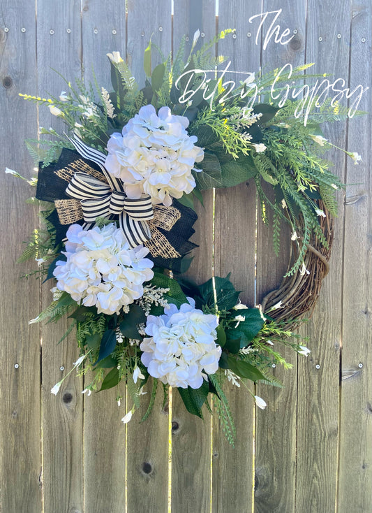 Elegant White Hydrangea Grapevine Wreath