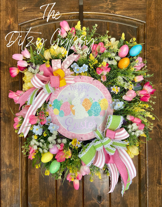 Happy Easter Lush Floral Wreath