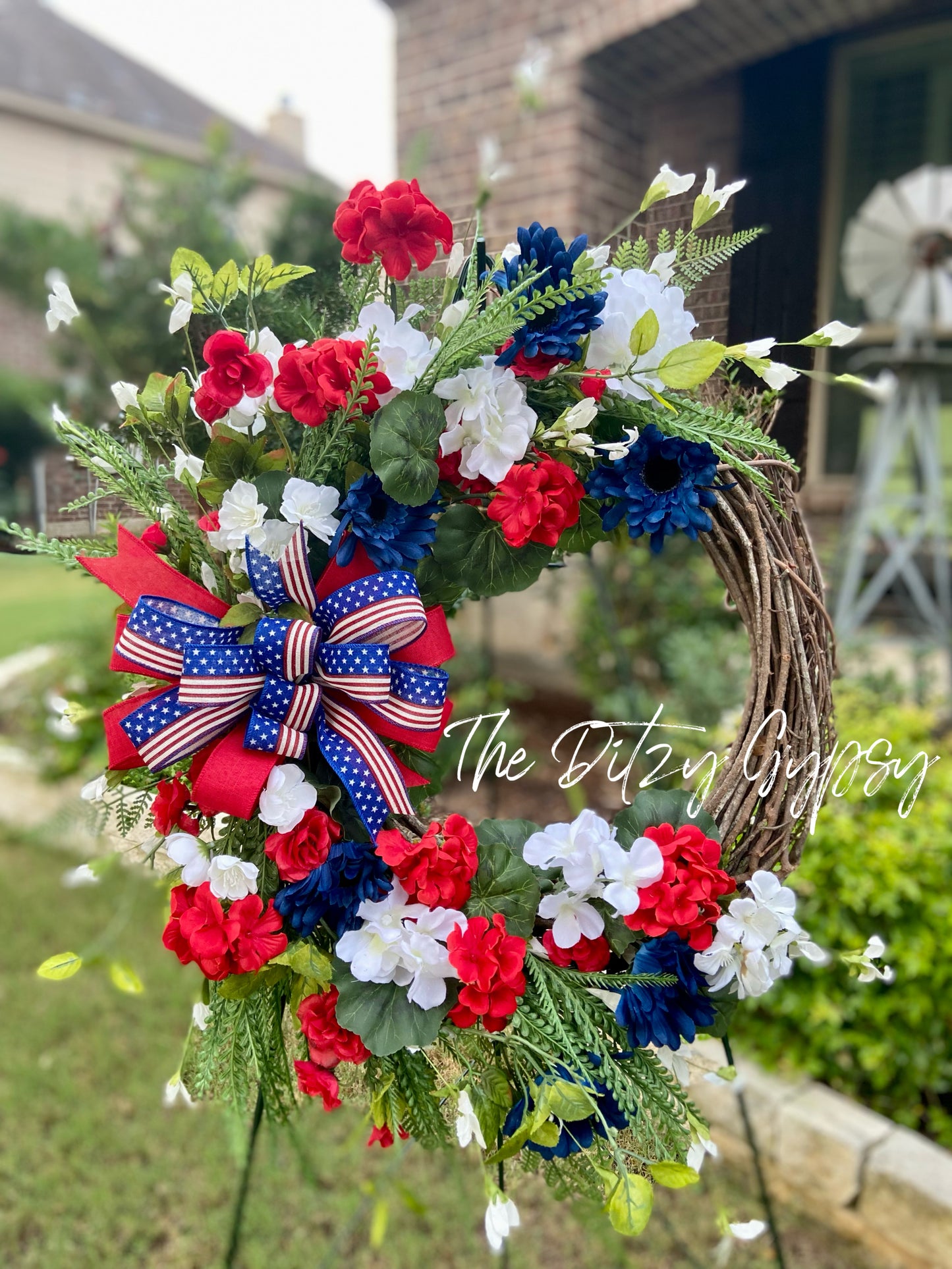 Red, White and Blue Floral Grapevine Wreath