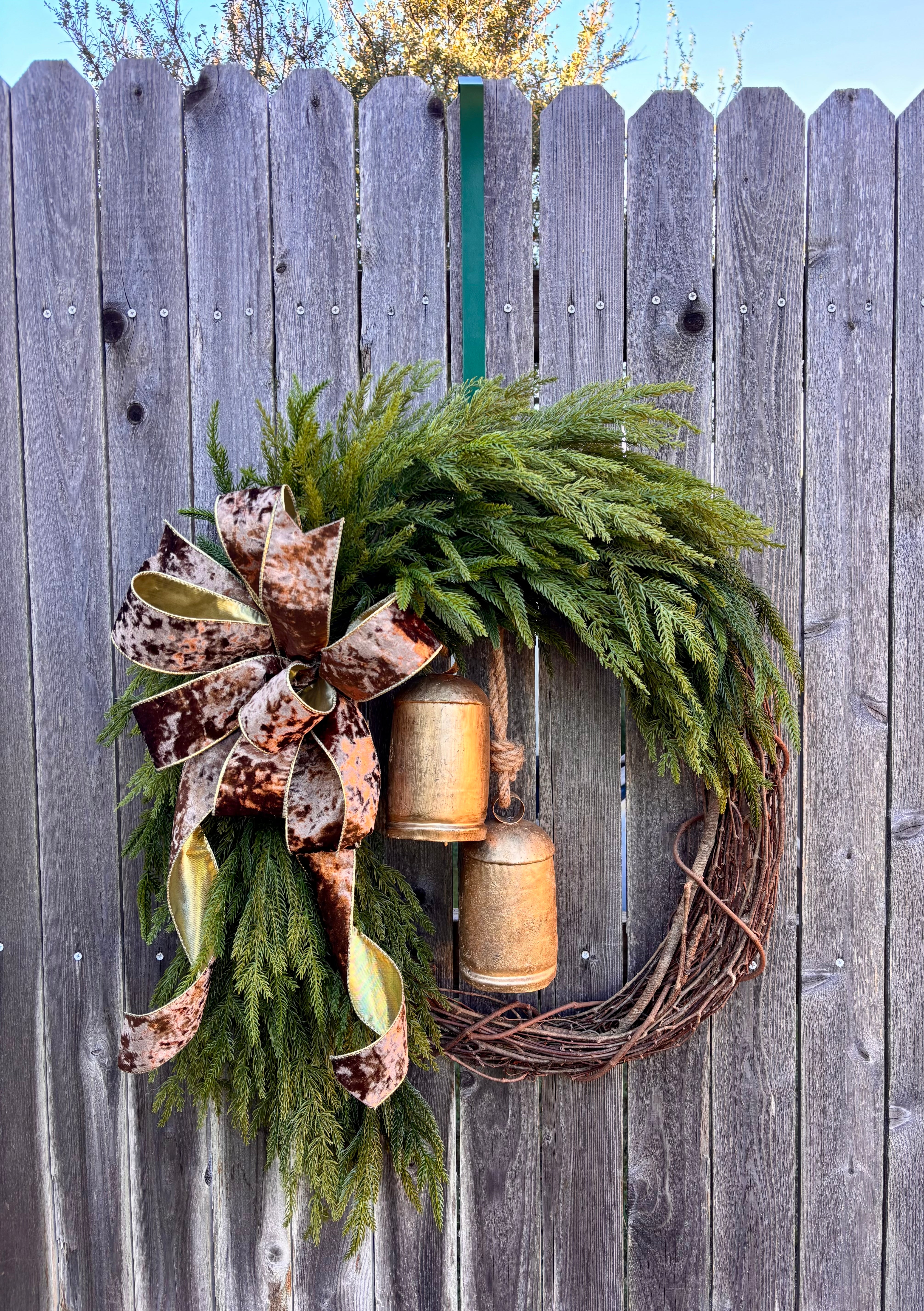 Made to Order Norfolk Pine with Gold Bells Wreath