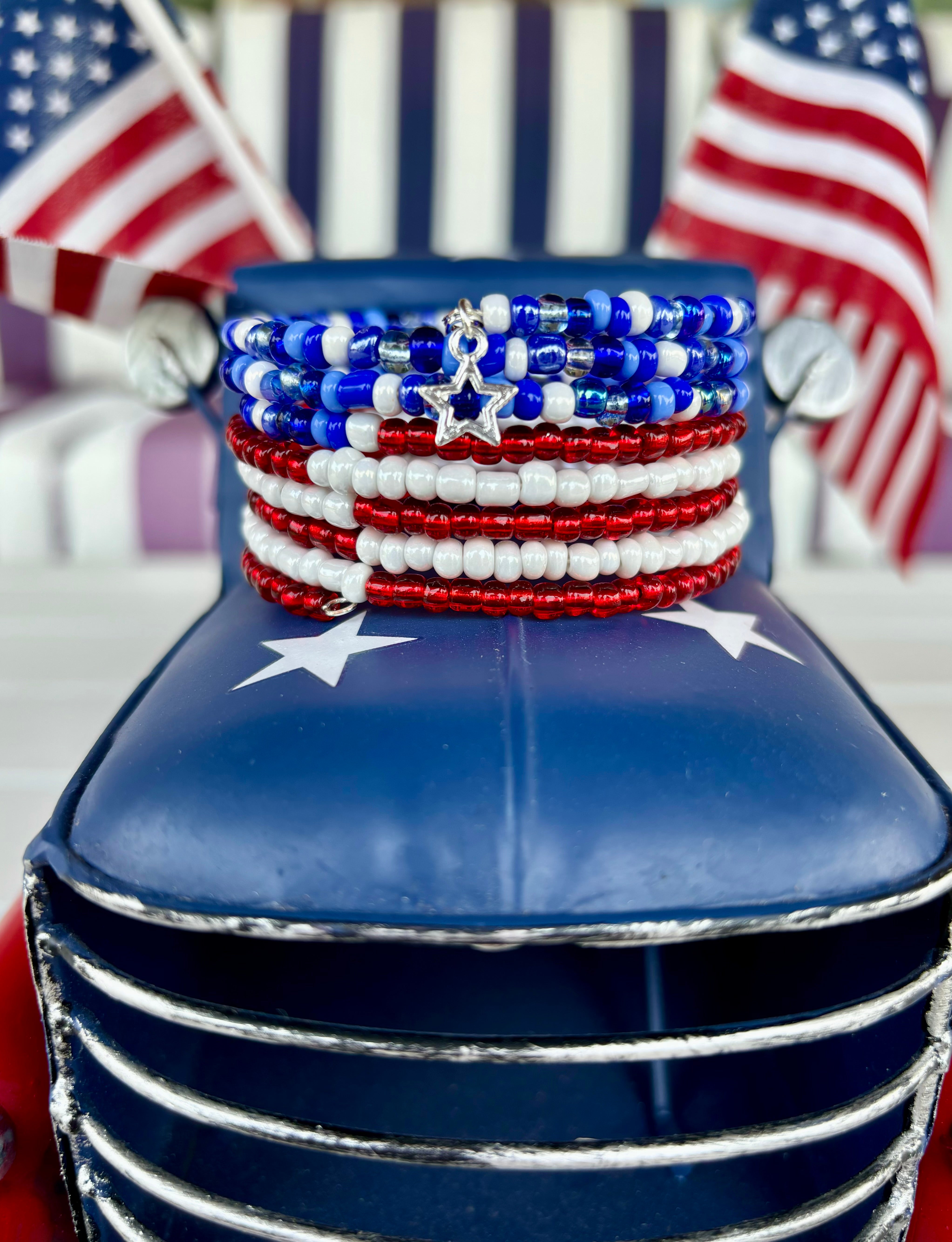 Red, White and Blue Memory Wire Bracelet