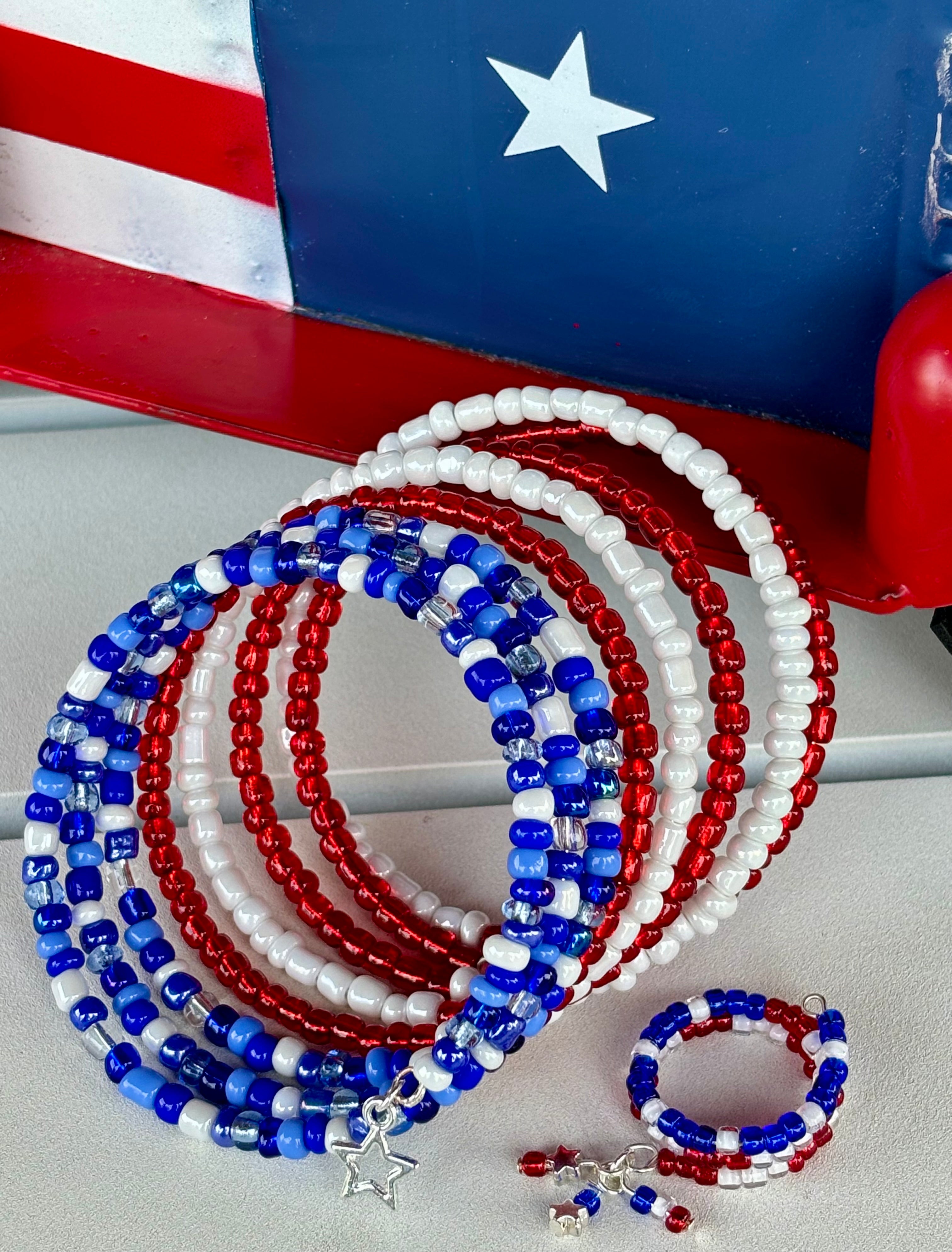 Red, White and Blue Memory Wire Bracelet