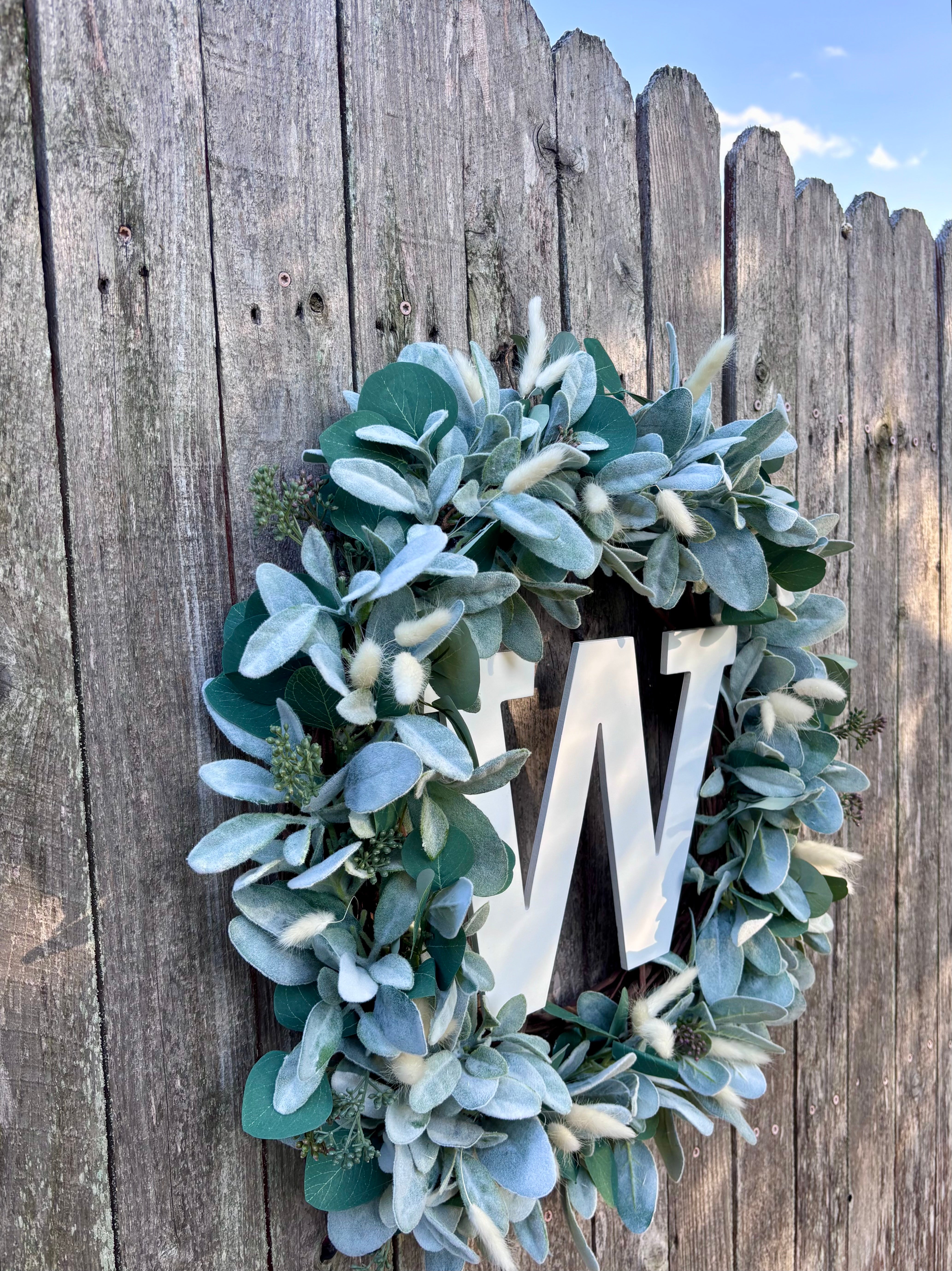 Made to Order Everyday Lambs Ear Monogram Wreath