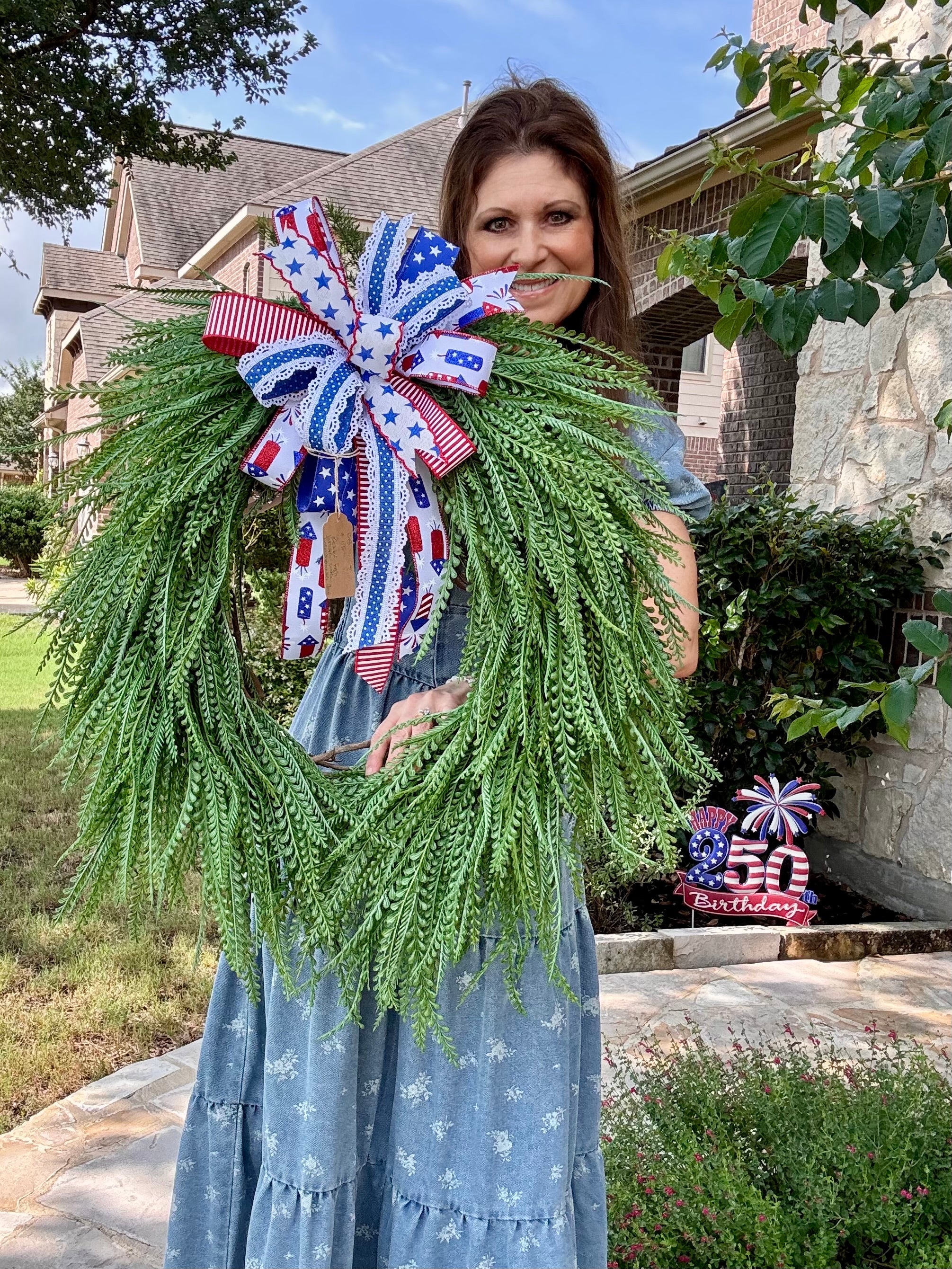 Made to Order Beaded Fern Wreath with Removable Bow