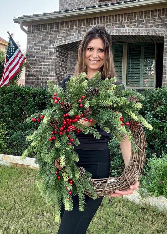 Made to Order Classic Pine and Berry Grapevine Wreath