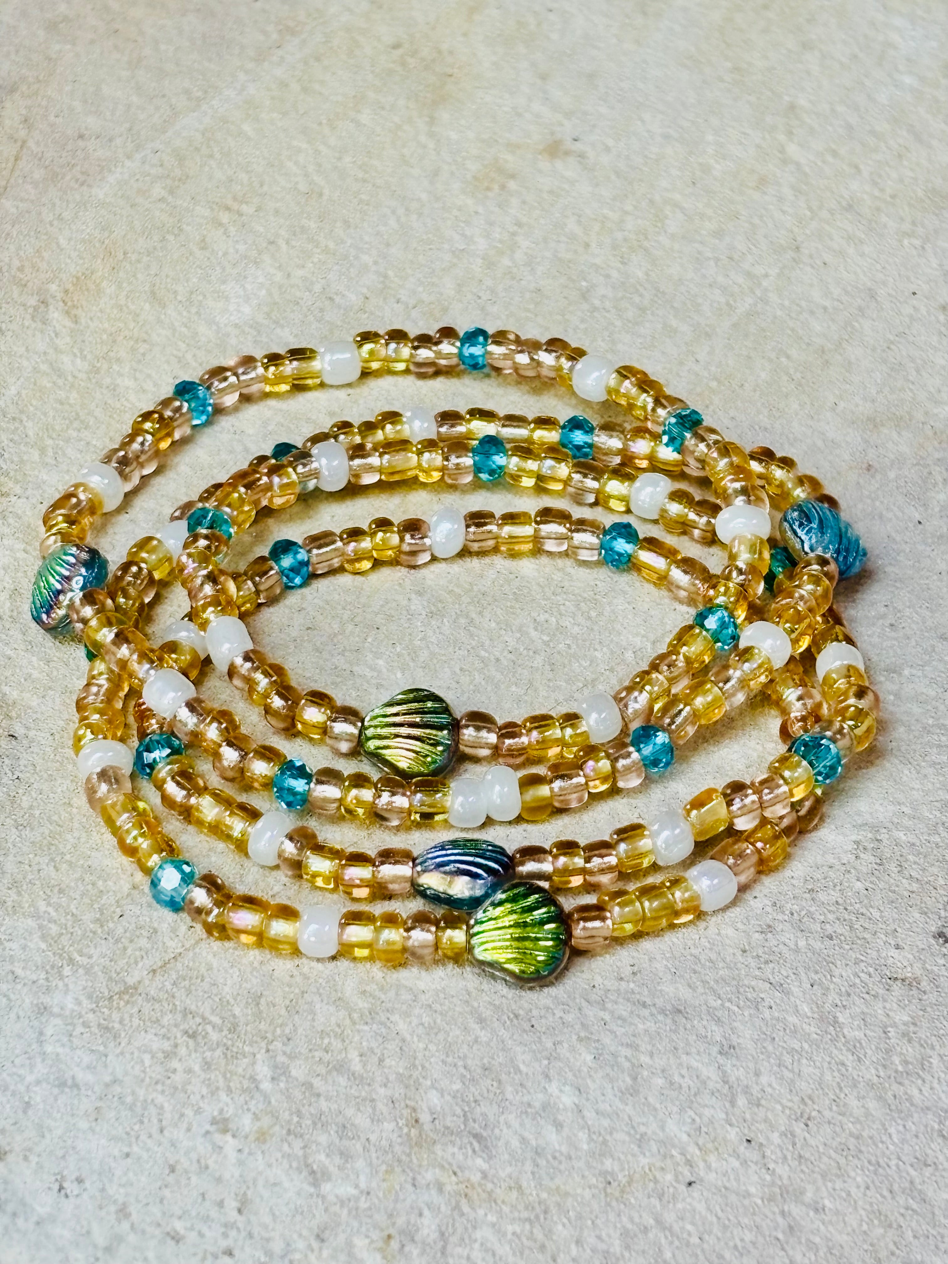 Glistening Glass and Seashells Wrap Bracelet