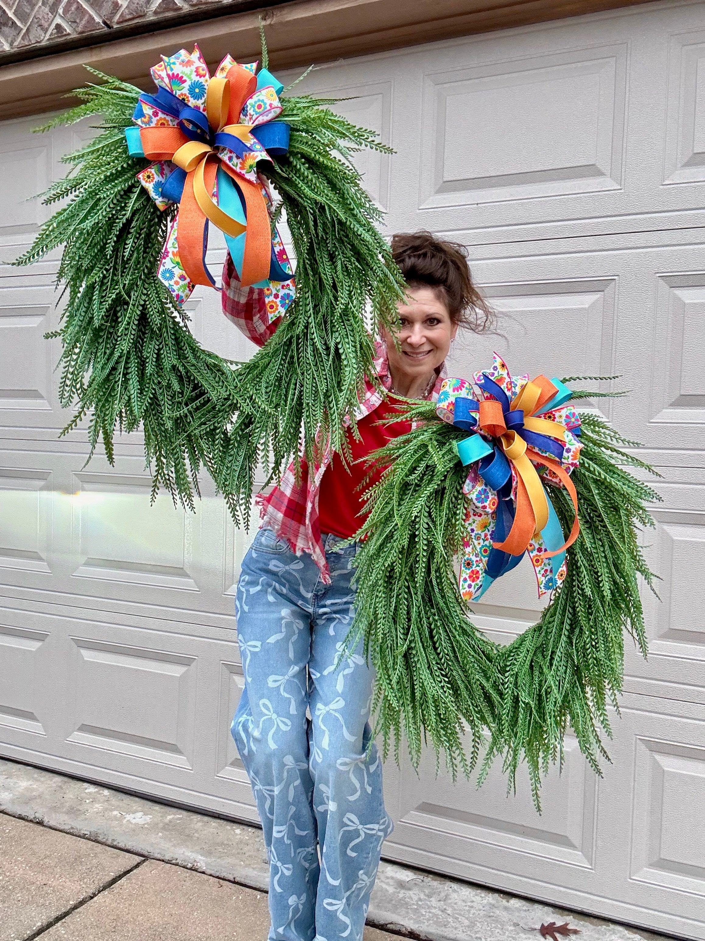 Made to Order Beaded Fern Wreath with Removable Bow