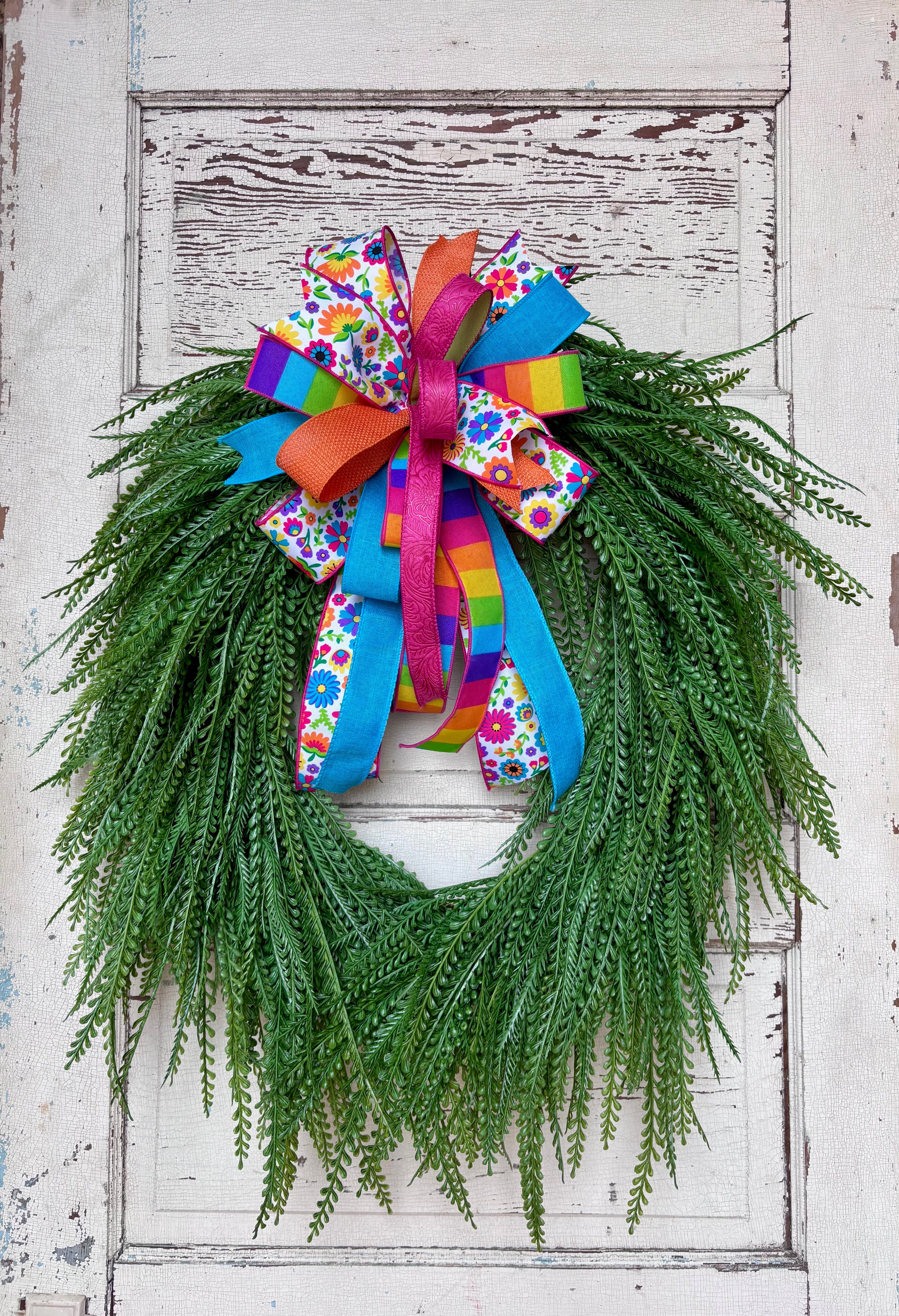 Made to Order Beaded Fern Wreath with Removable Bow