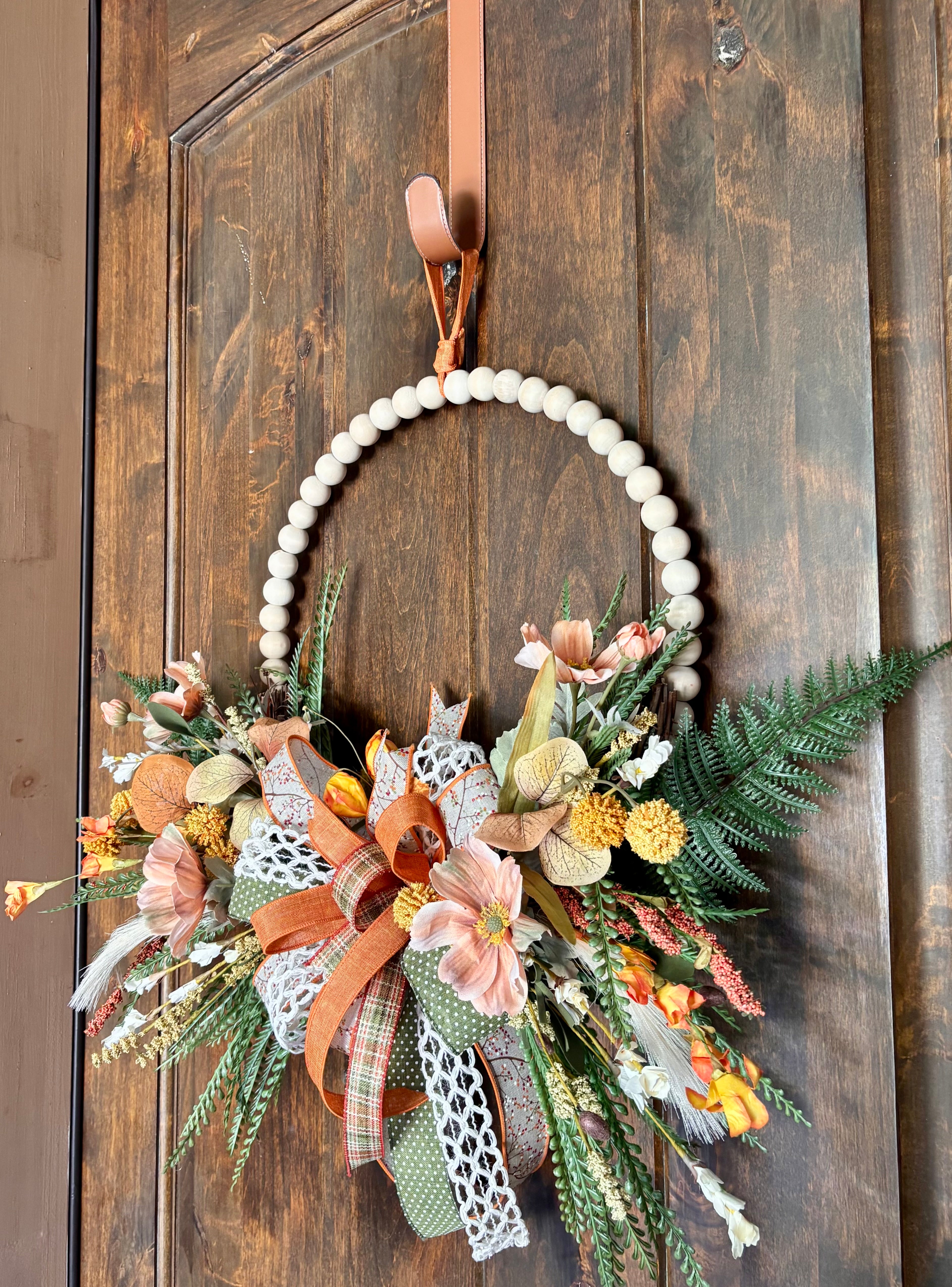 Harvest Charm Wood Beaded Wreath