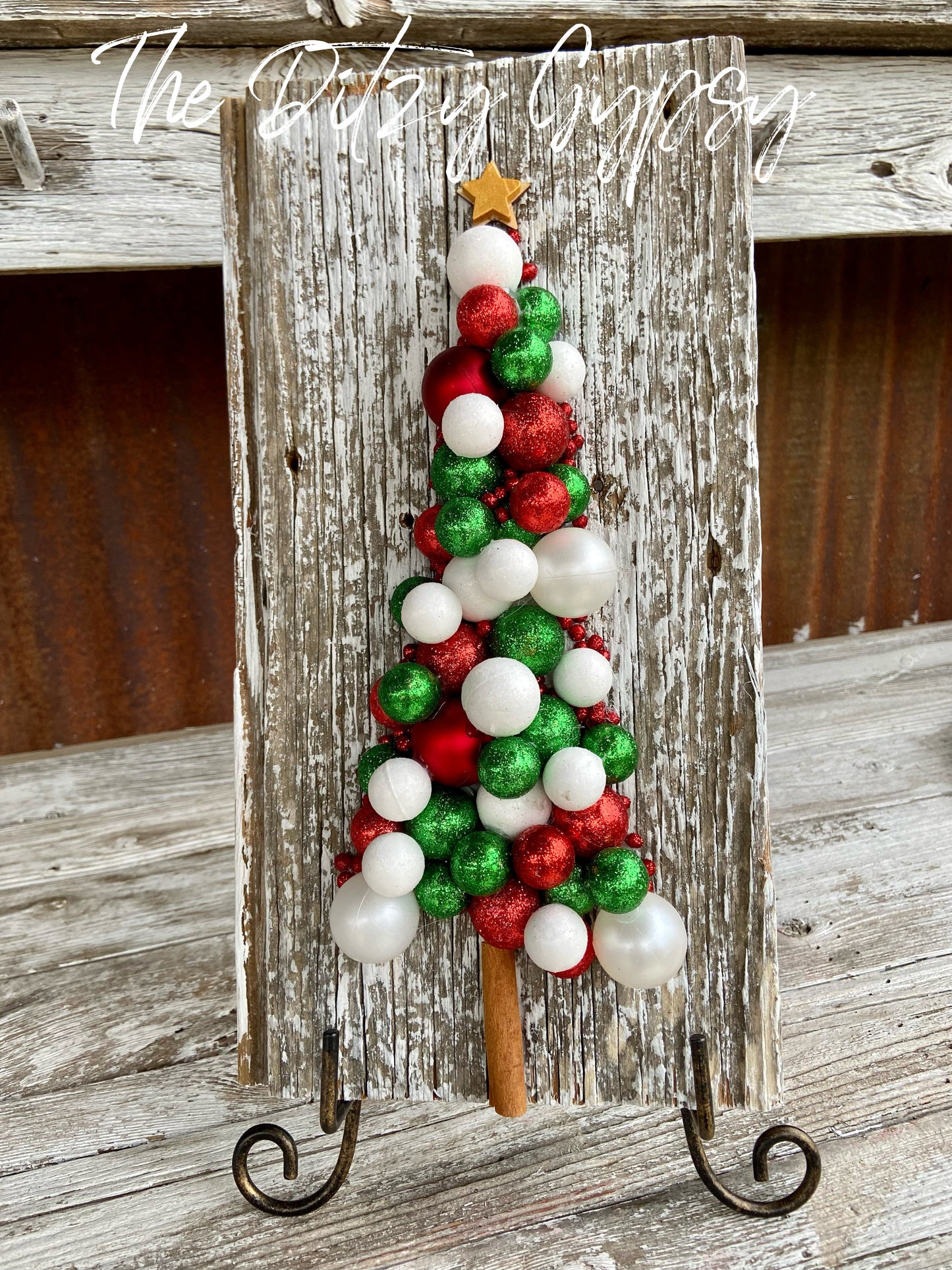 Whimsical Ornament Tree on Barn Wood