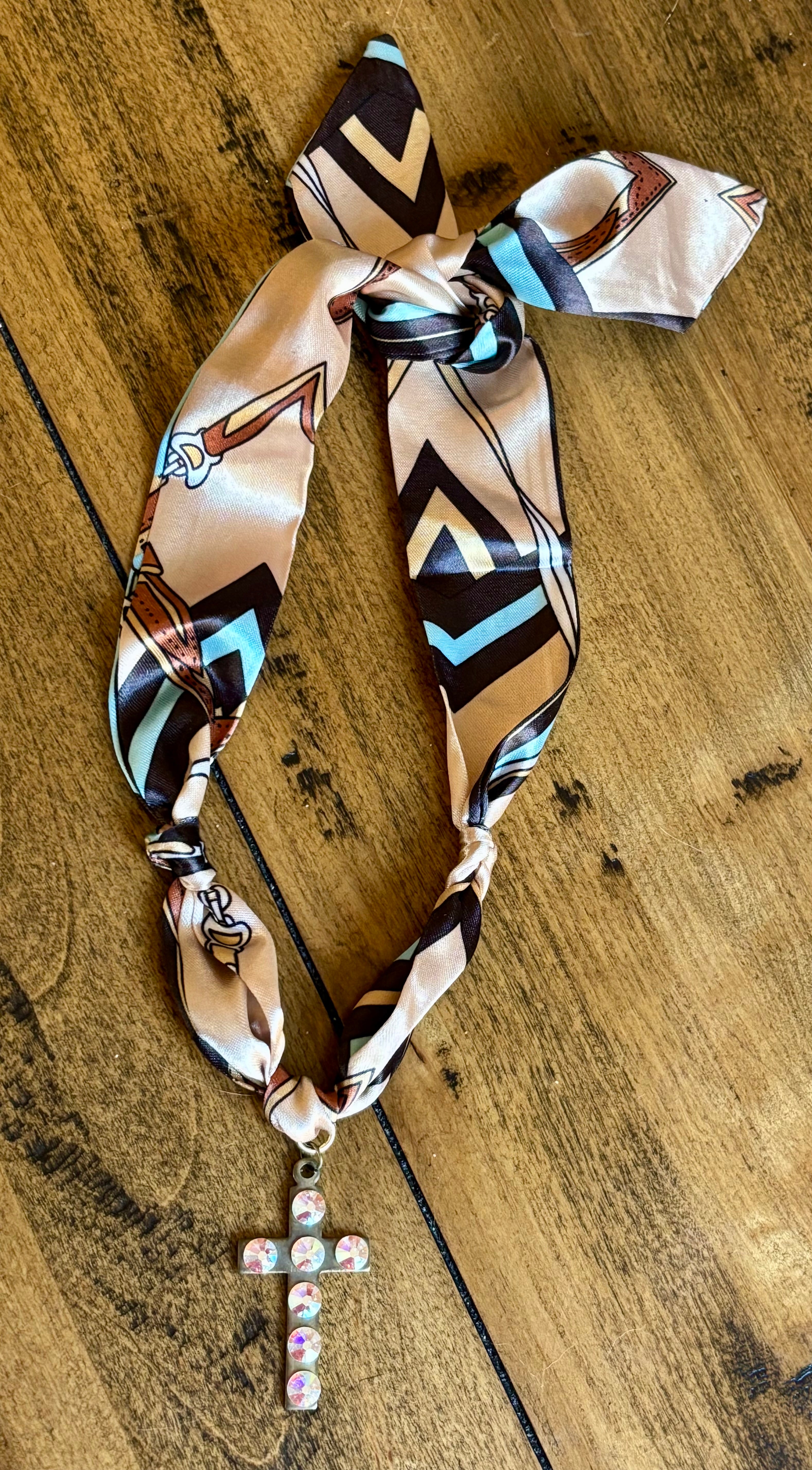 Antique Bling Cross Scarf Necklace