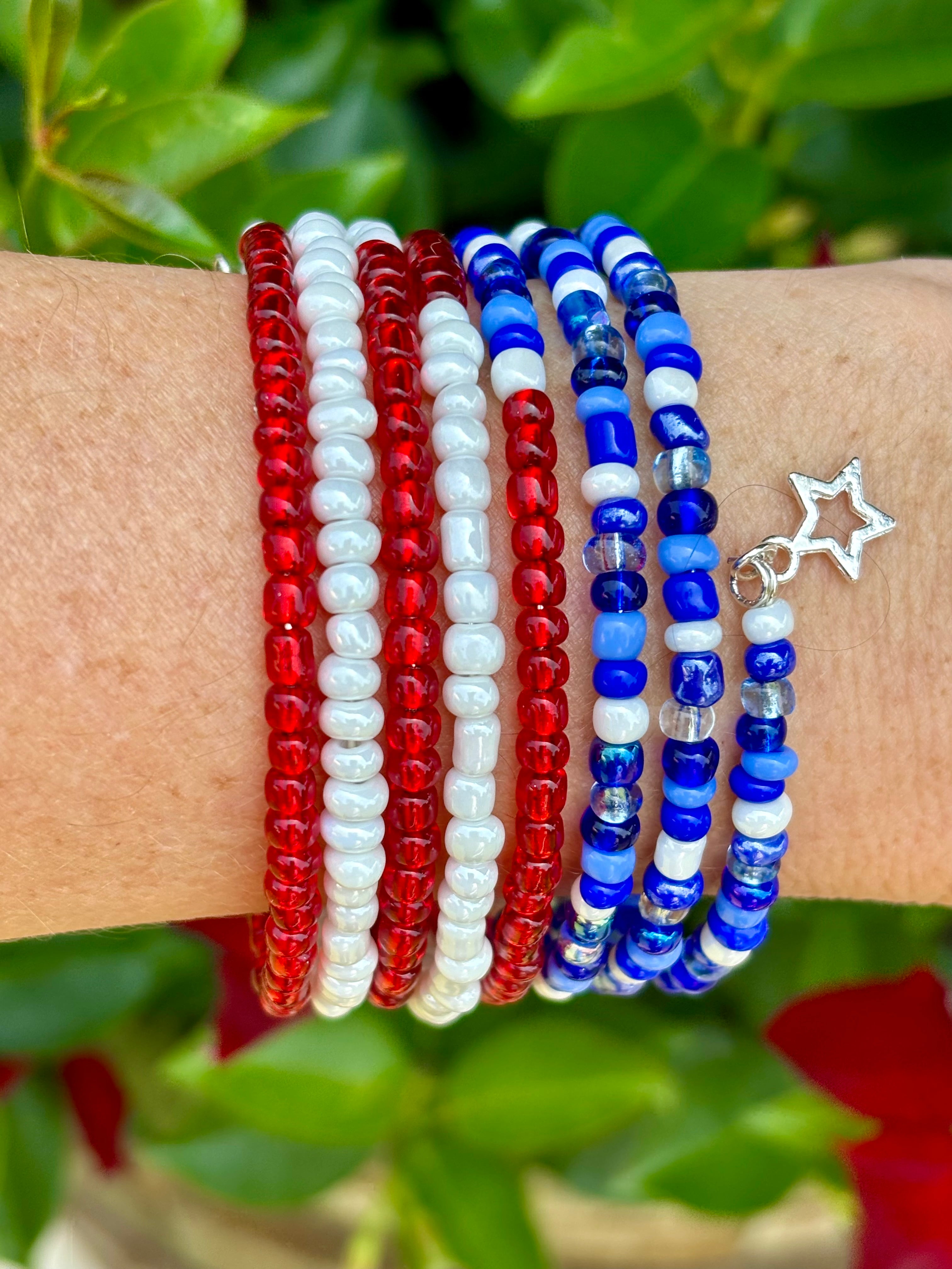 Red, White and Blue Memory Wire Bracelet