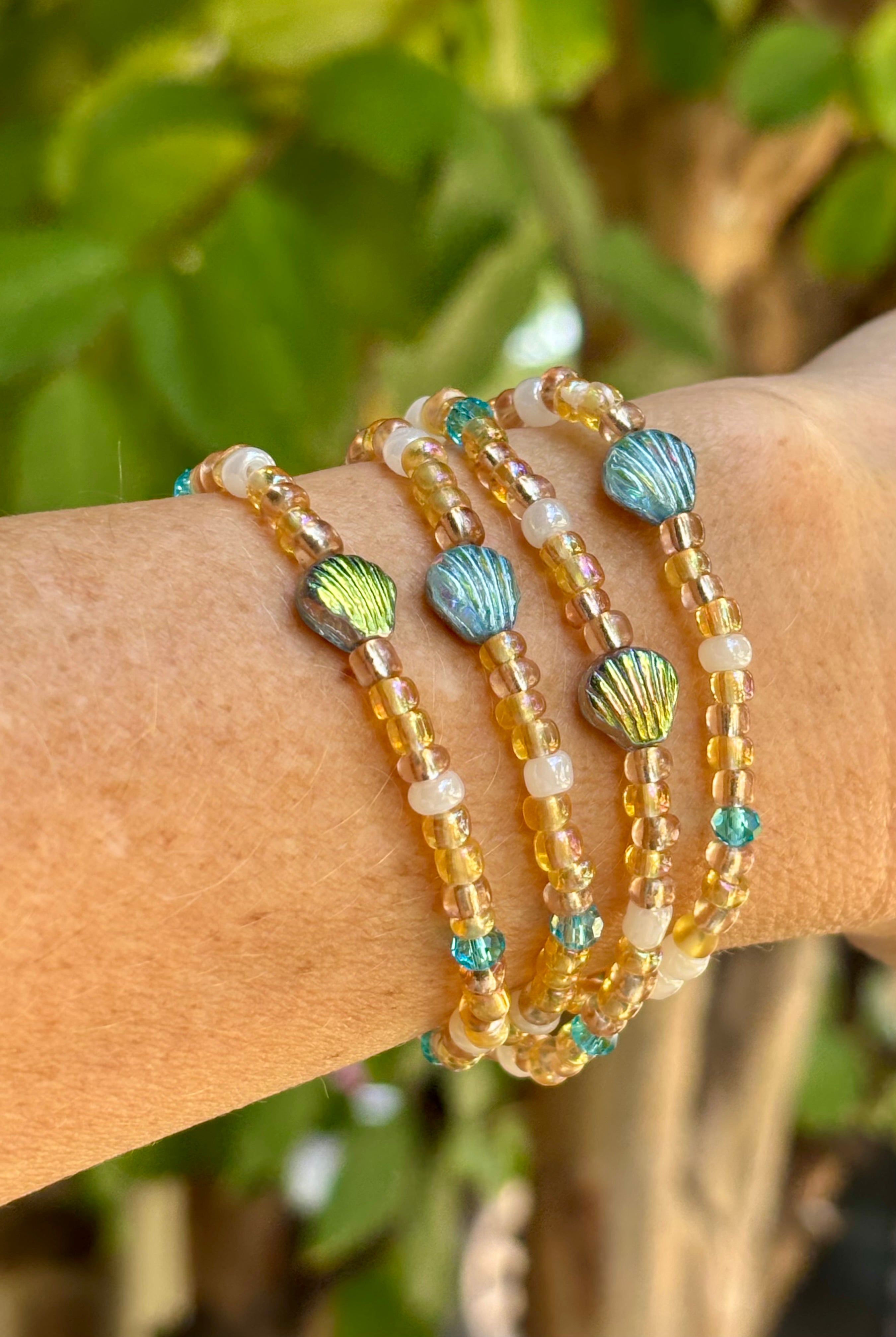 Glistening Glass and Seashells Wrap Bracelet