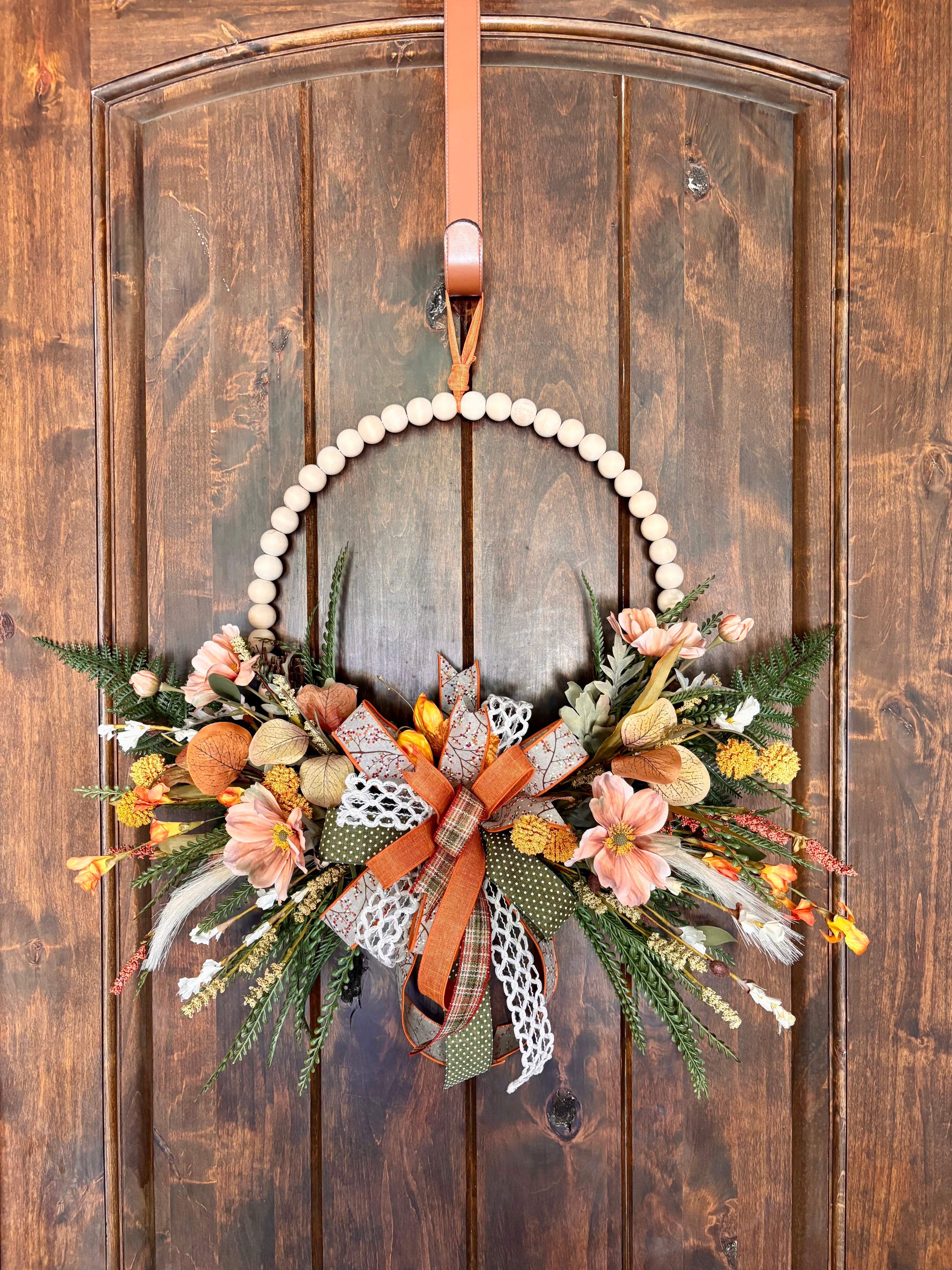 Harvest Charm Wood Beaded Wreath