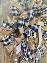 Load image into Gallery viewer, Black and White Check Monogram Pancake Wreath
