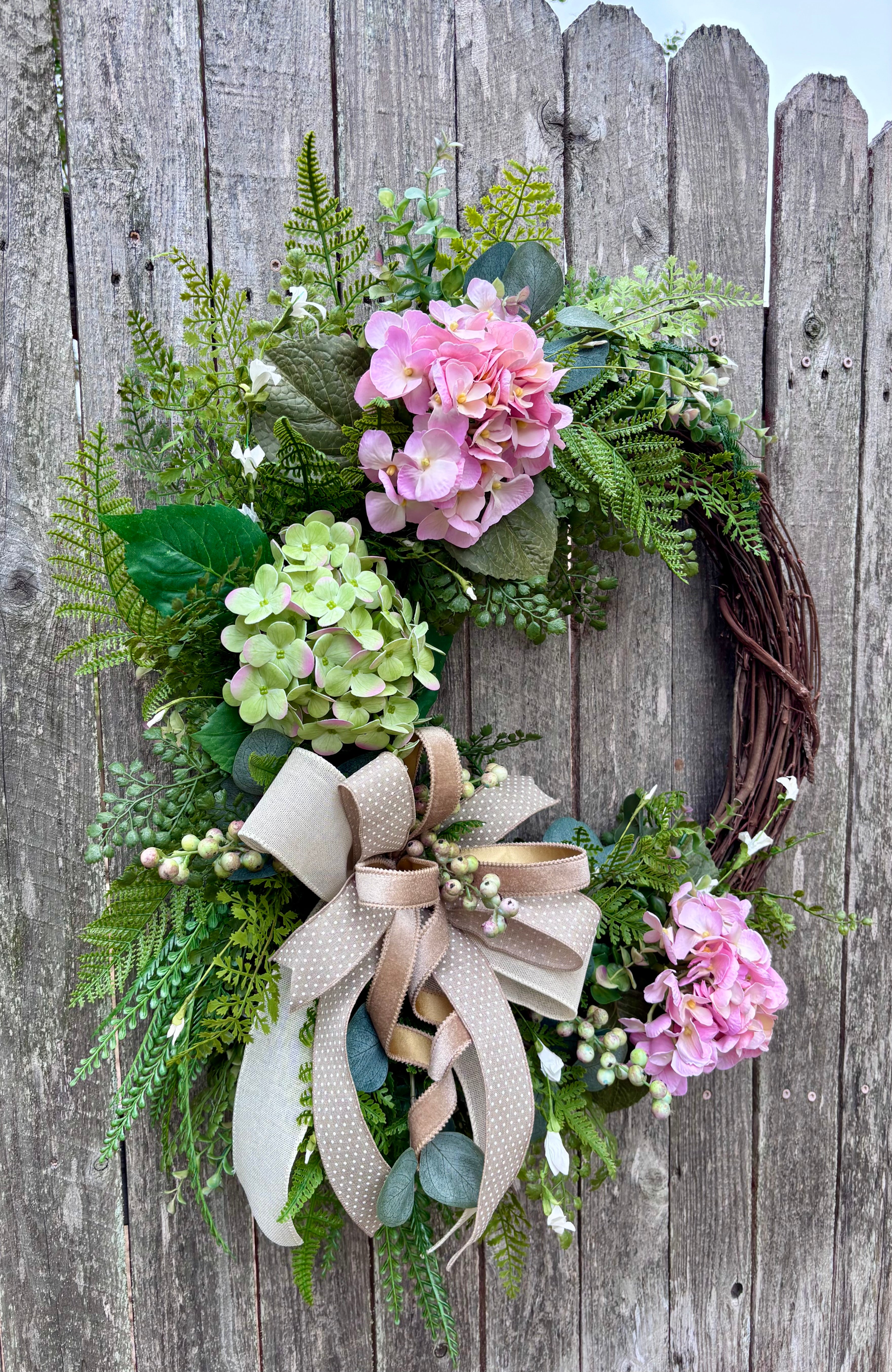 Made to Order Pink and Green Hydrangea Wreath