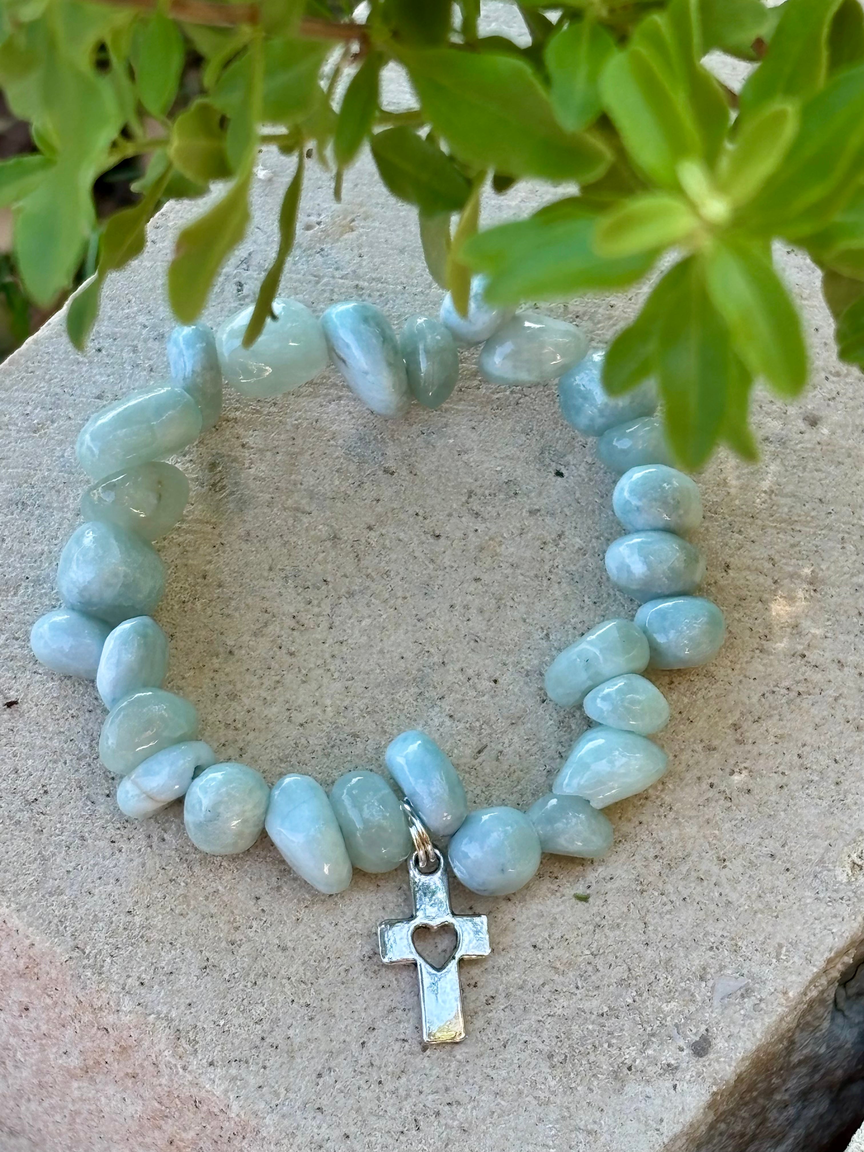 Soft Aqua with Cross Charm Bracelet
