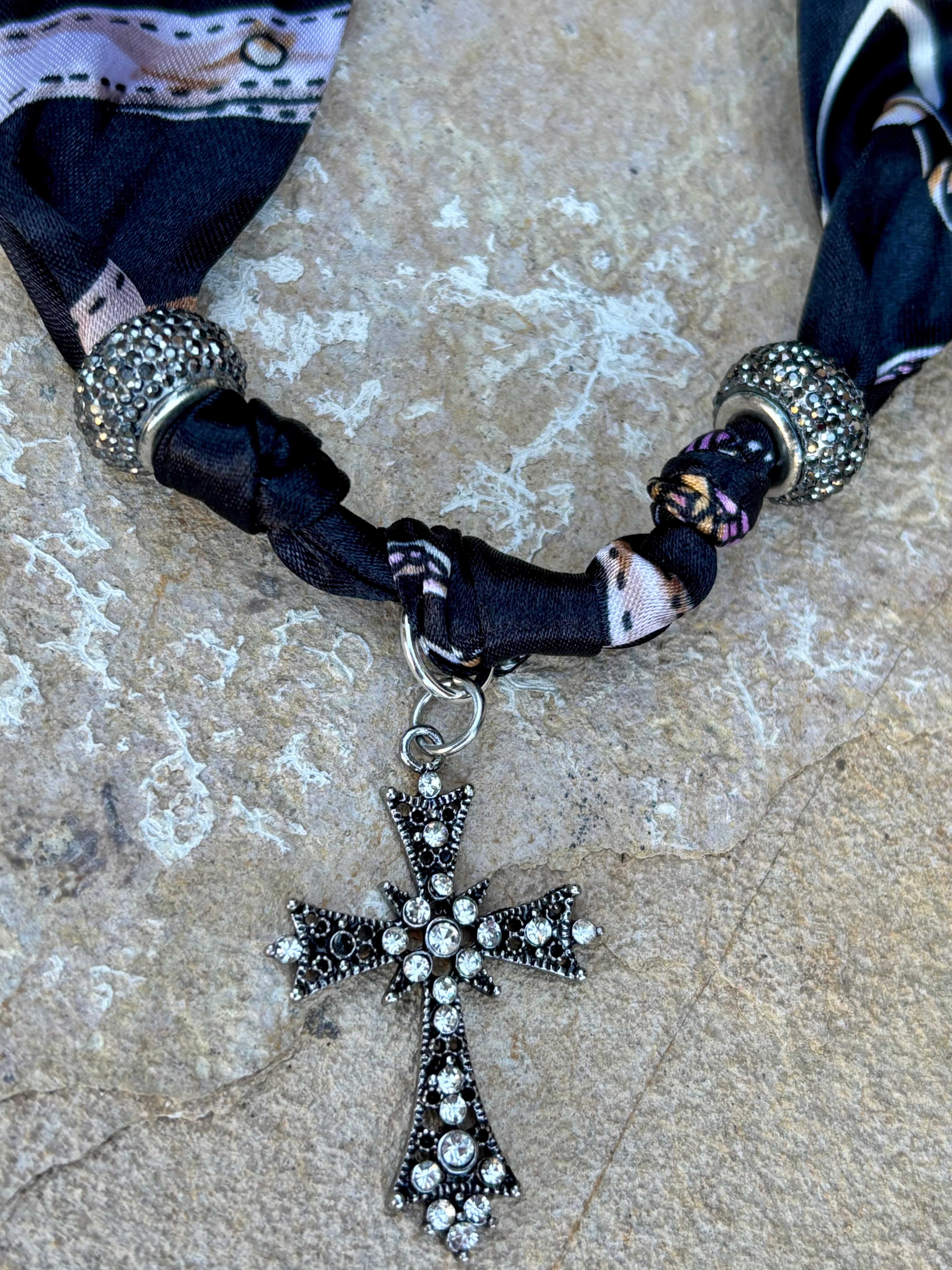 Silver Bling Cross Scarf Necklace