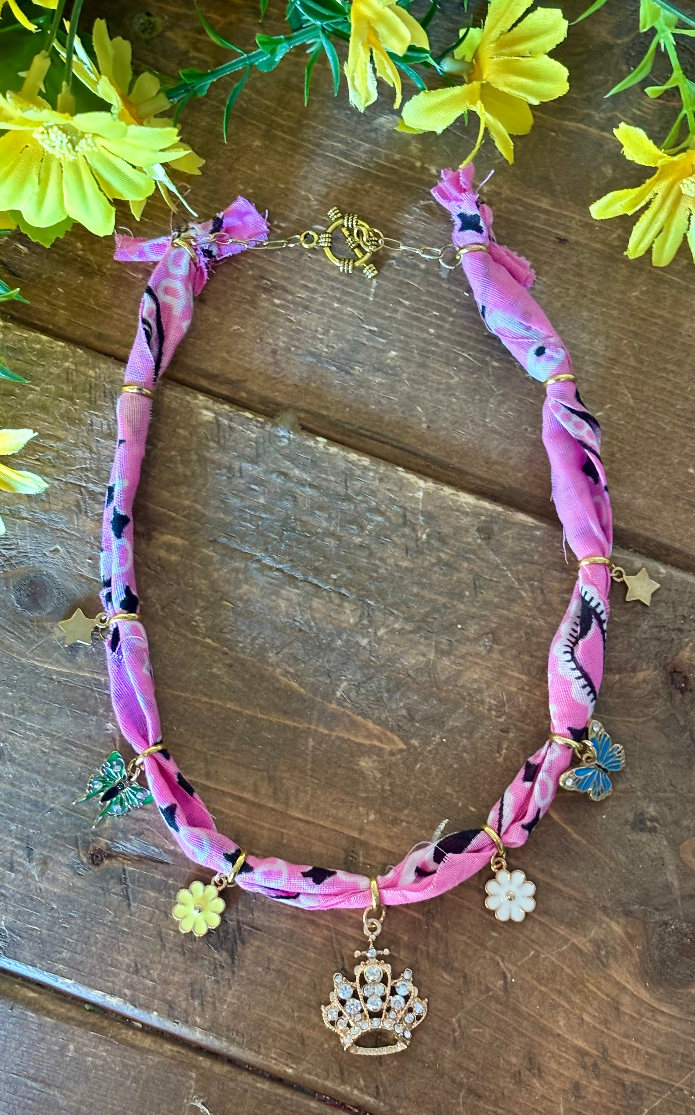 Pink Bandana Charm Necklace