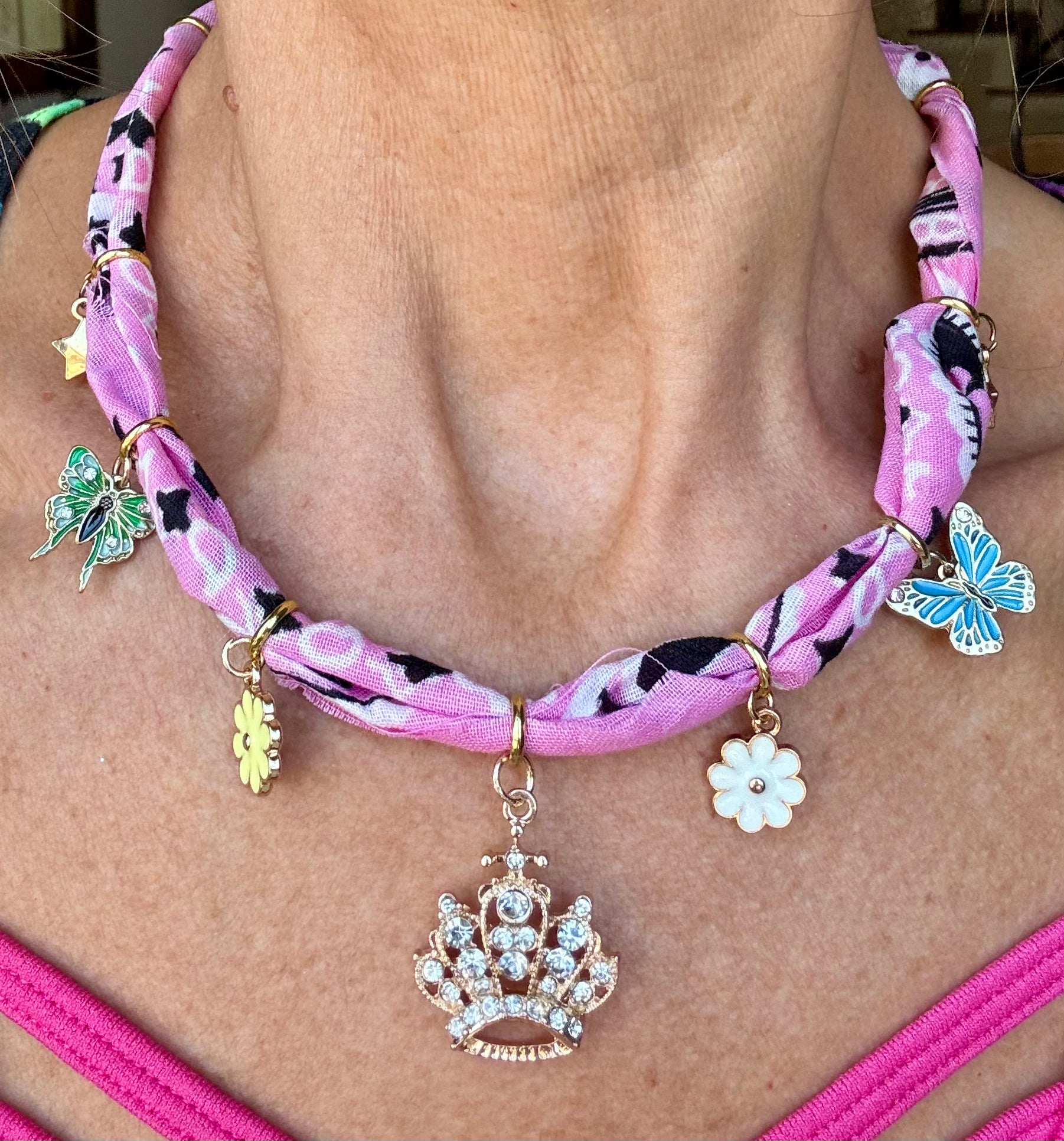 Pink Bandana Charm Necklace