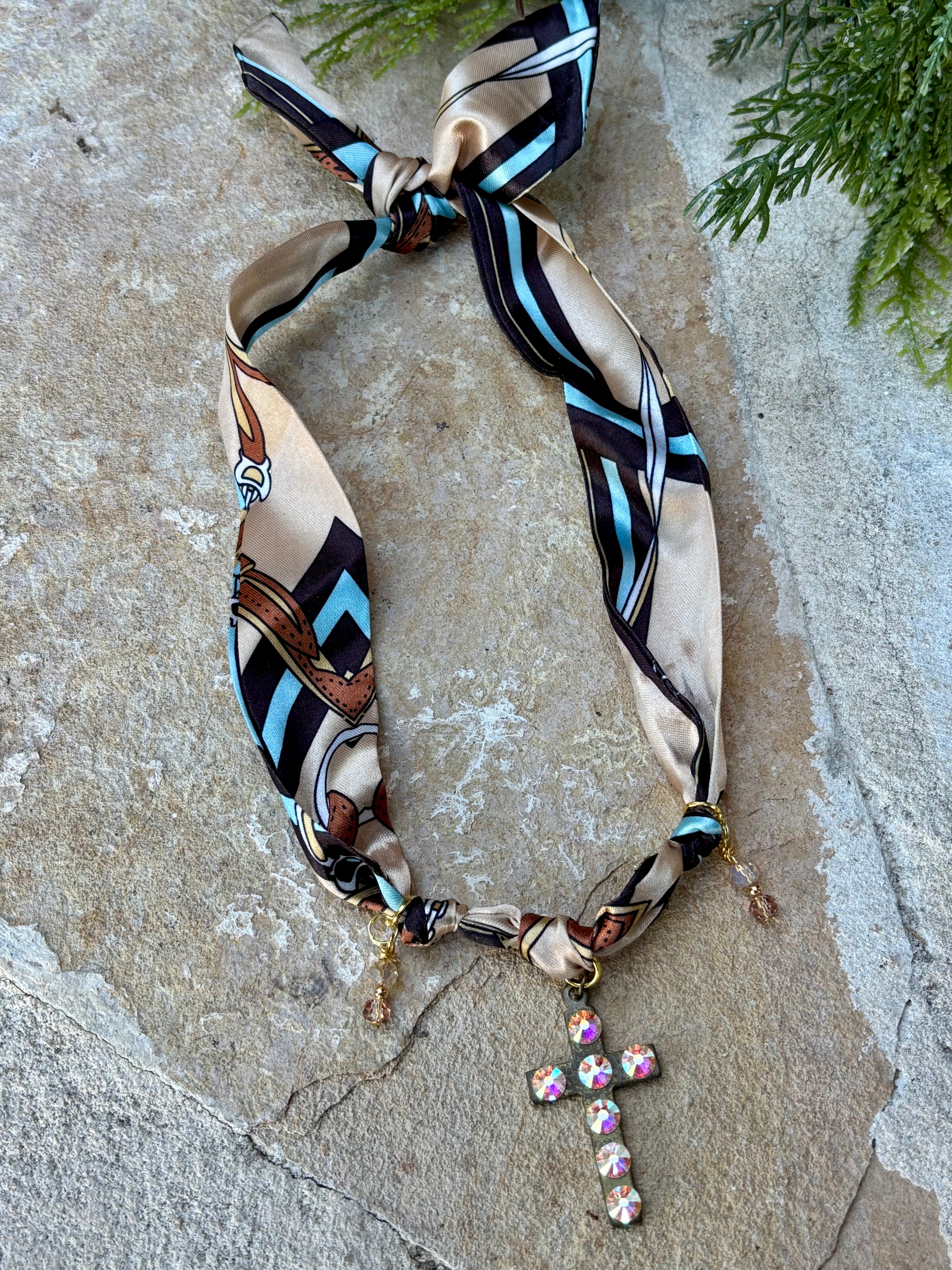 Antique Bling Cross Scarf Necklace