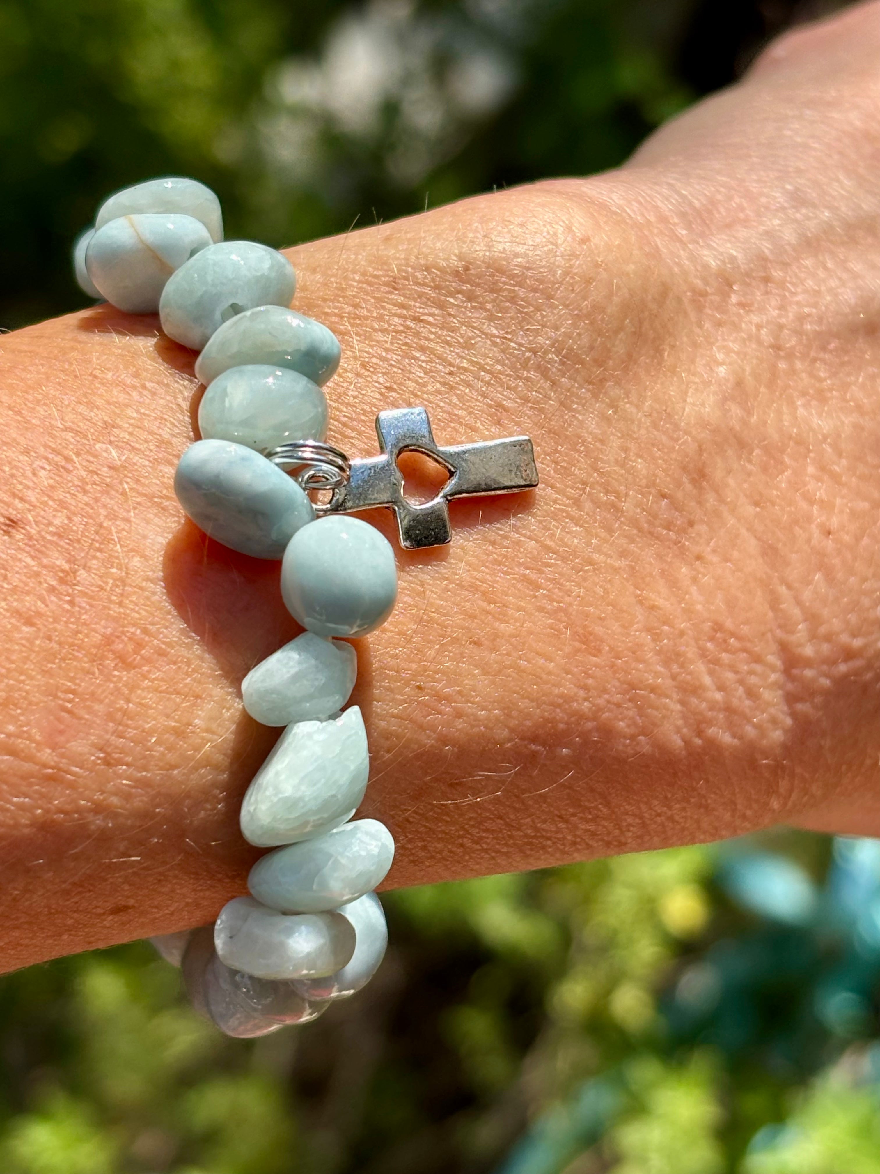 Soft Aqua with Cross Charm Bracelet