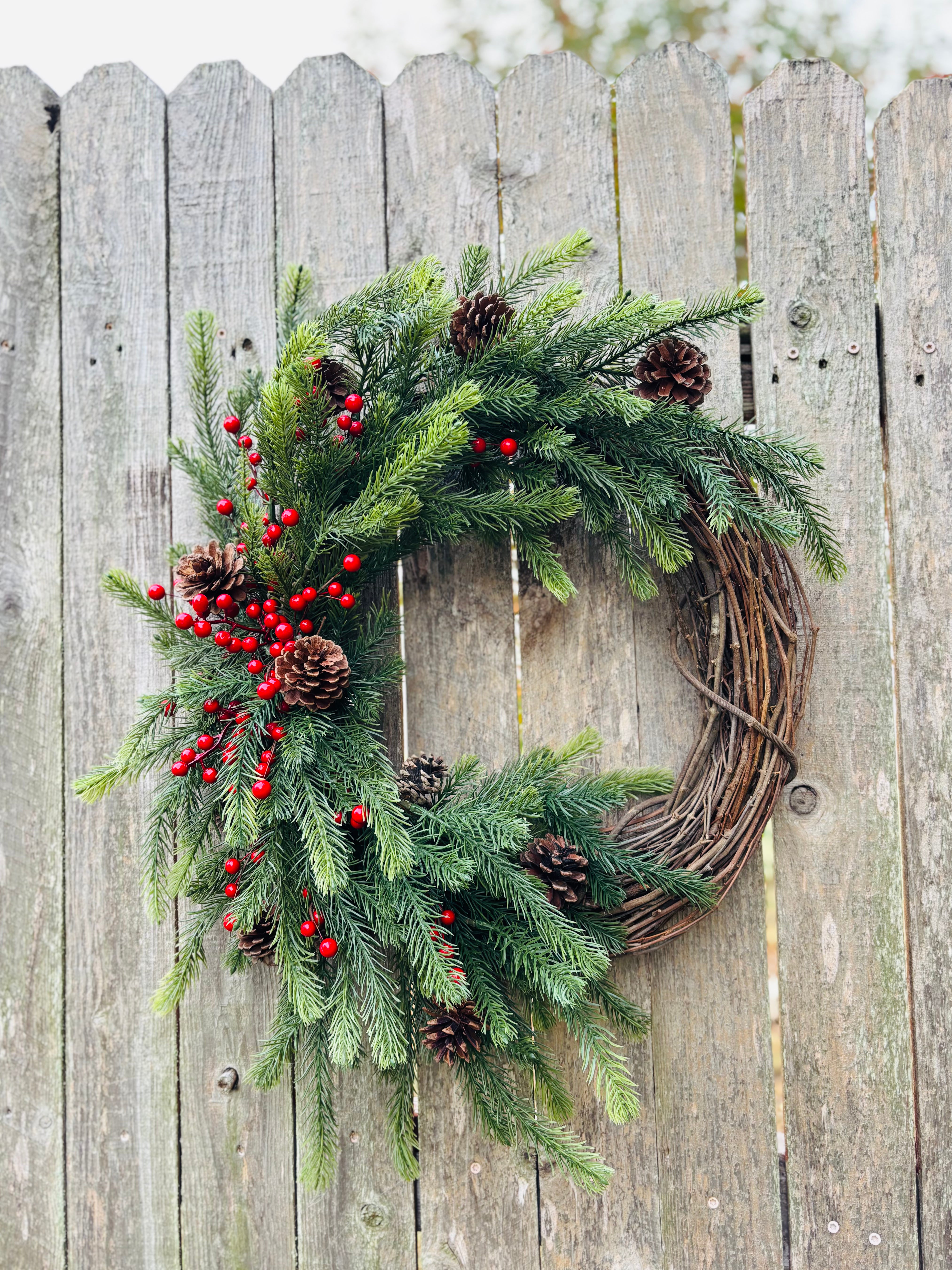 Made to Order Classic Pine and Berry Grapevine Wreath