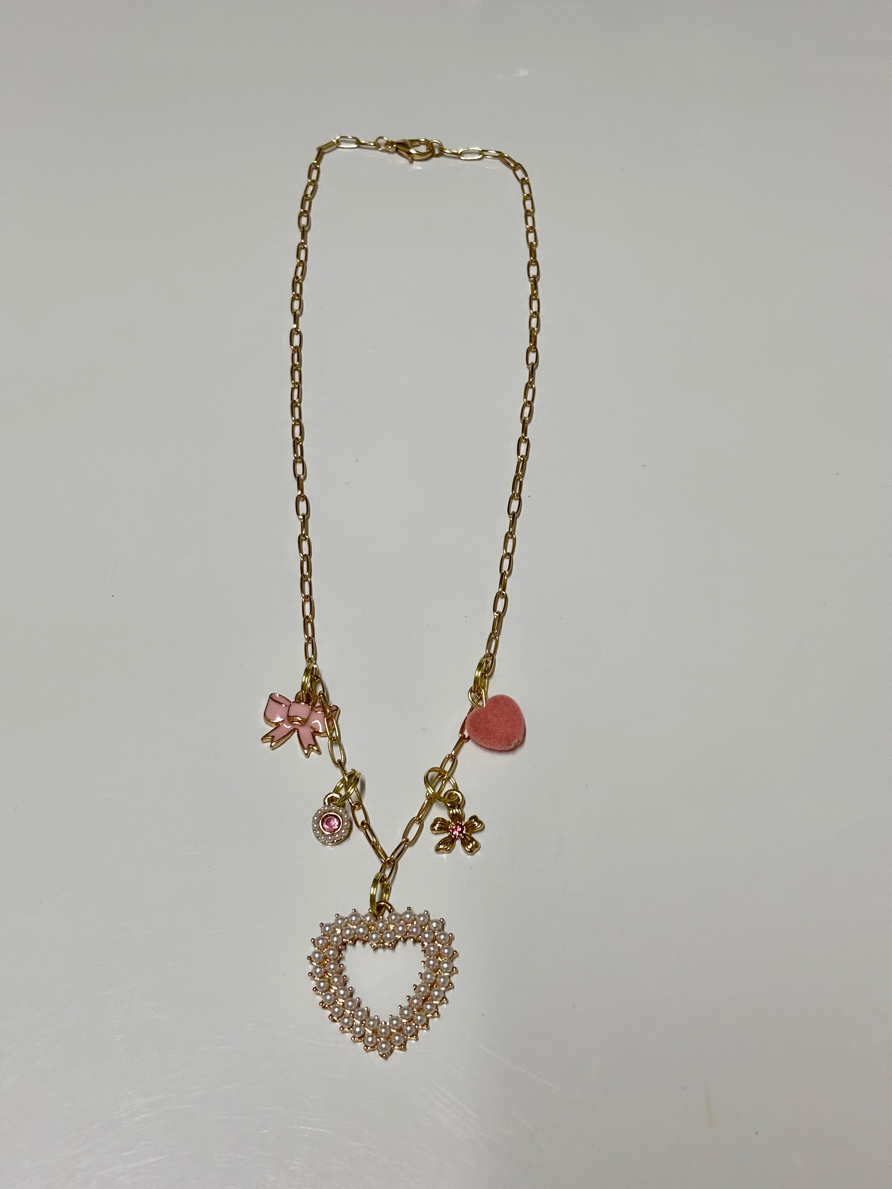 Pretty Bows and Hearts Charm Necklace