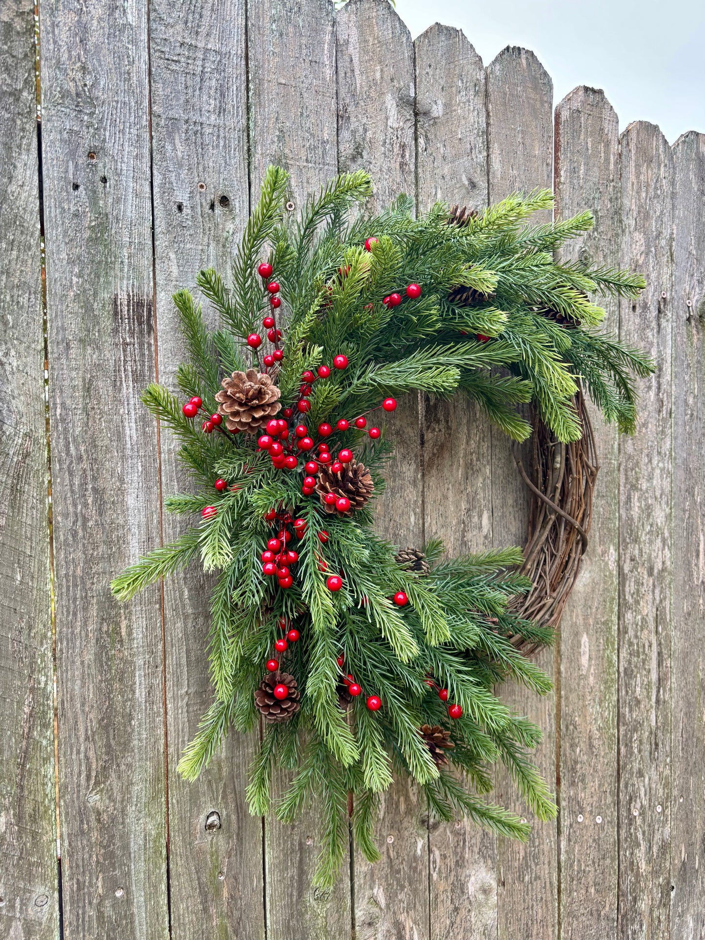 Made to Order Classic Pine and Berry Grapevine Wreath