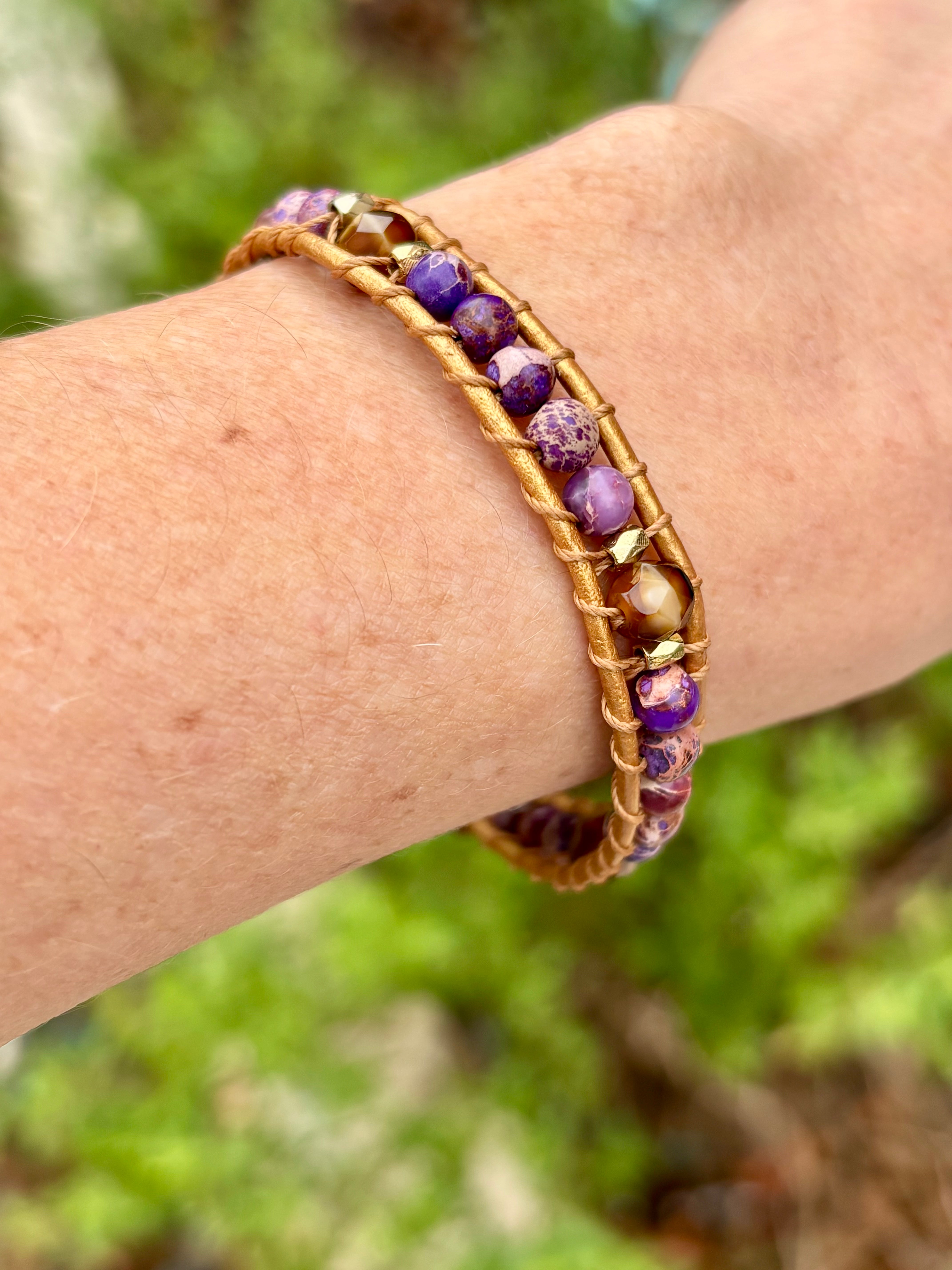 Purple Jasper Hand-Stitched Bracelet
