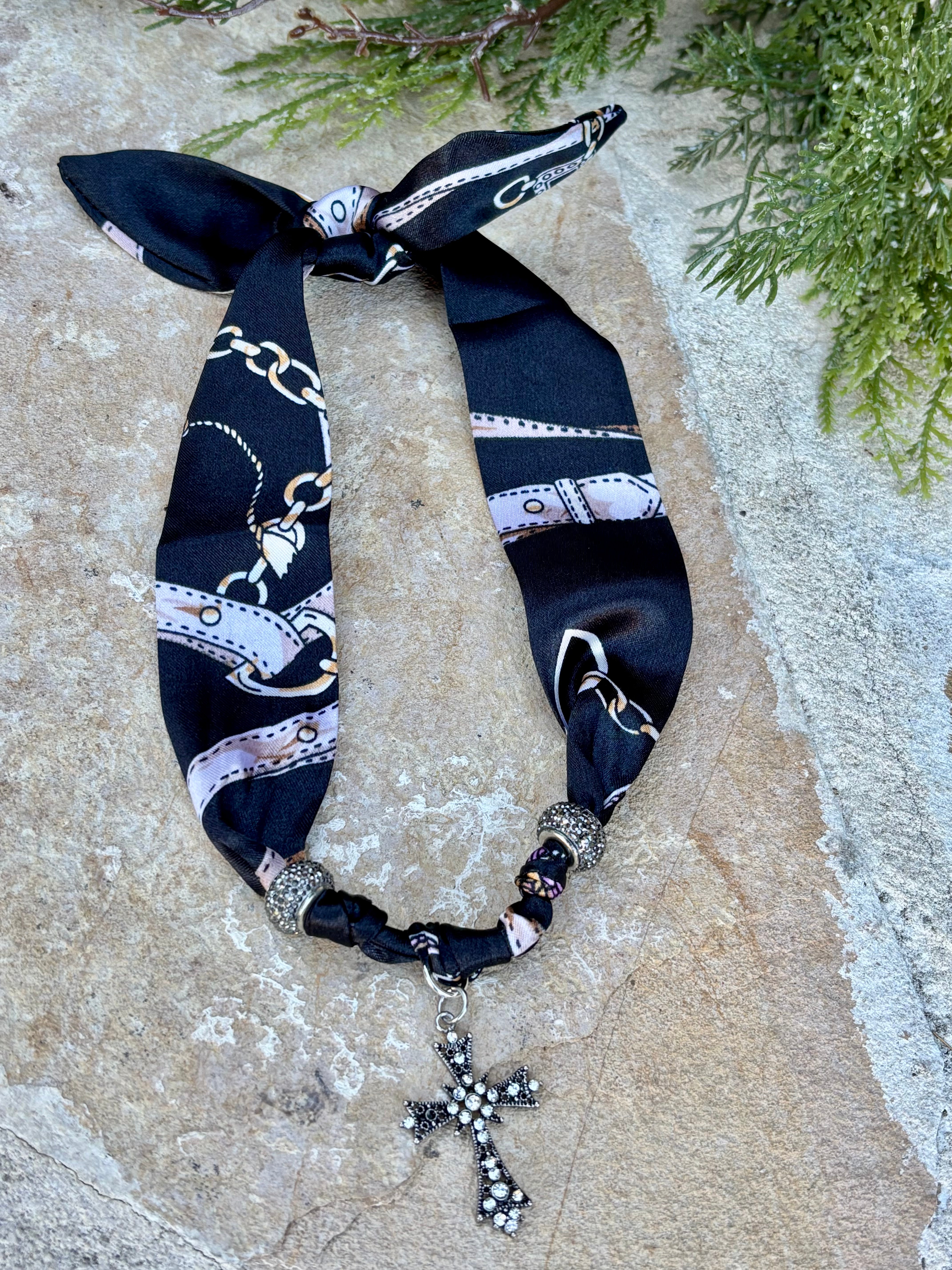 Silver Bling Cross Scarf Necklace