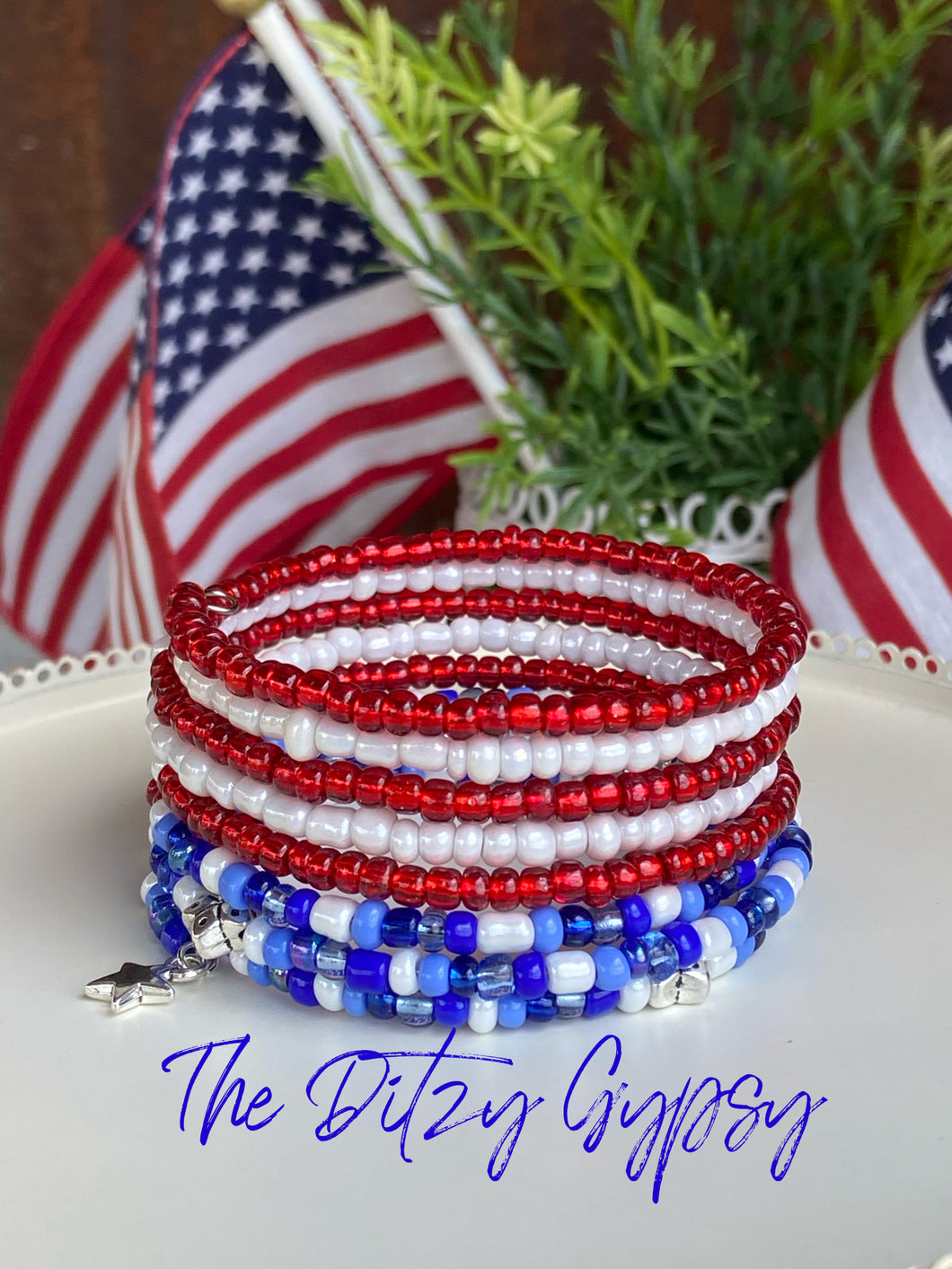 Red, White and Blue Memory Wire Bracelet