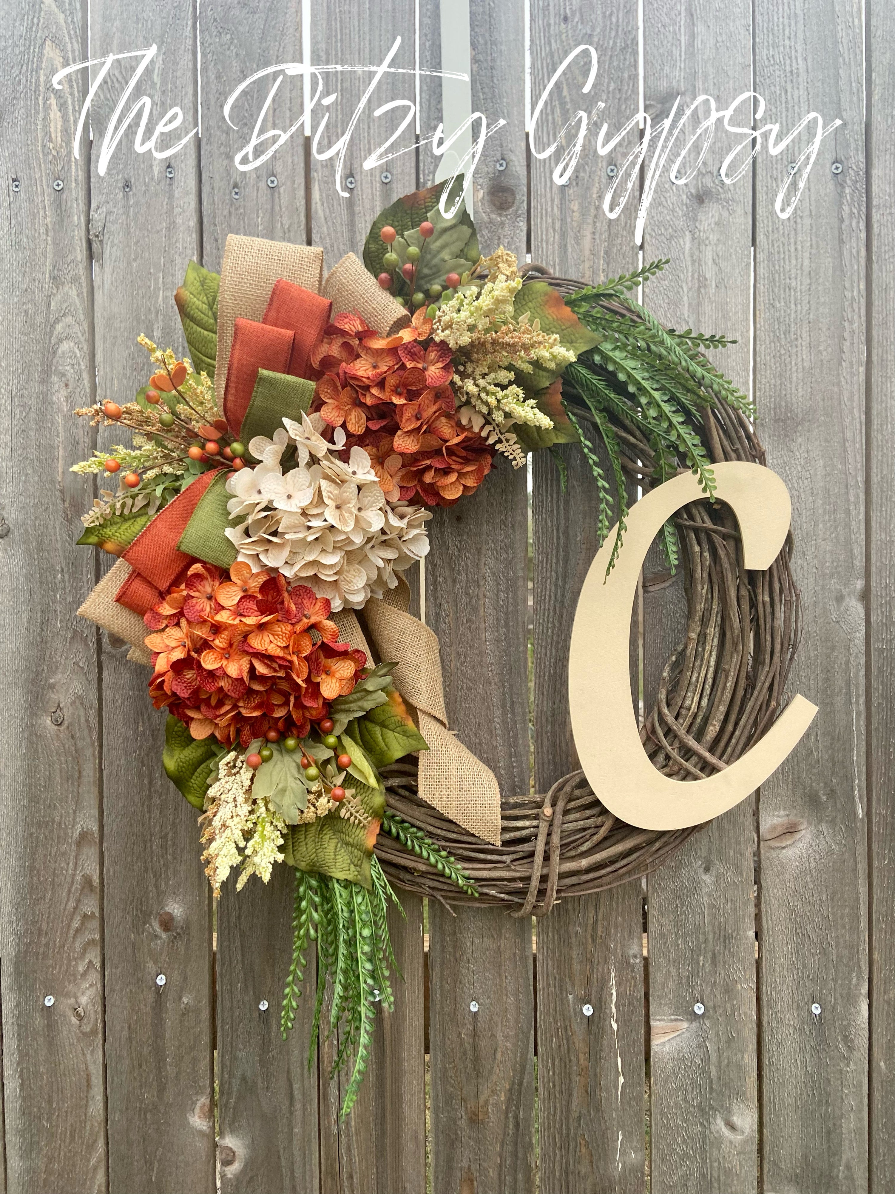 Made to Order Fall Monogram Grapevine Wreath